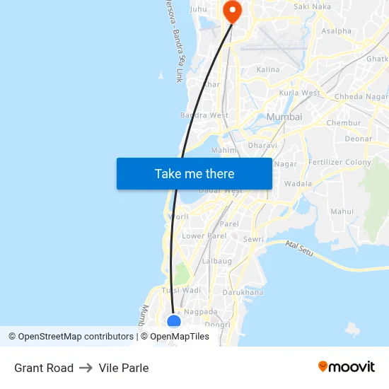 Grant Road to Vile Parle map