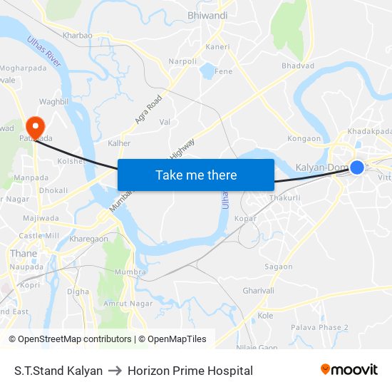 S.T.Stand Kalyan to Horizon Prime Hospital map