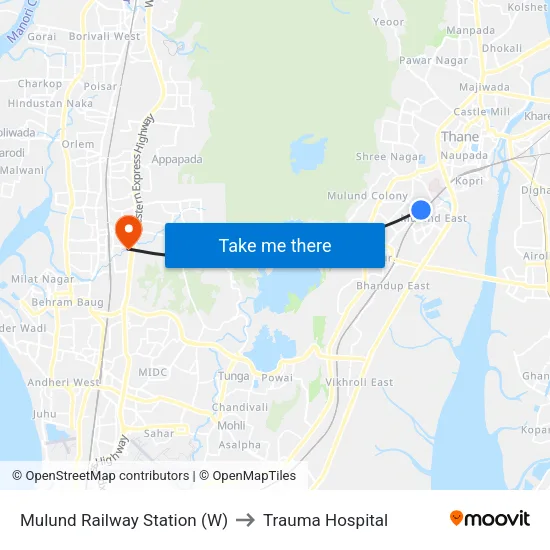 Mulund Railway Station (W) to Trauma Hospital map