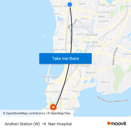 Andheri Station (W) to Nair Hospital map