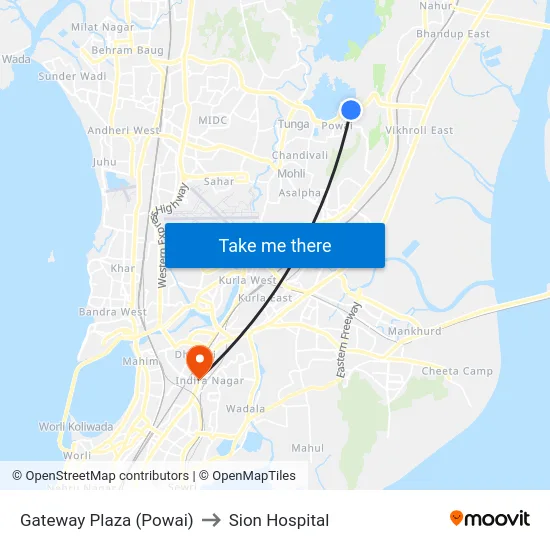 Gateway Plaza (Powai) to Sion Hospital map