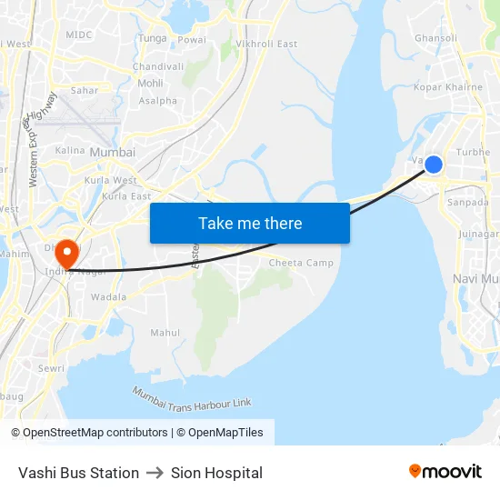 Vashi Bus Station to Sion Hospital map