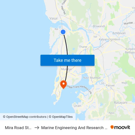 Mira Road Station (E) to Marine Engineering And Research Institute, Mumbai map