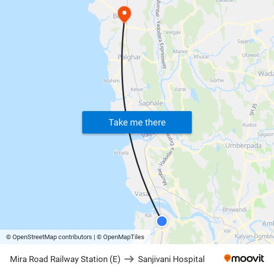 Mira Road Railway Station (E) to Sanjivani Hospital map