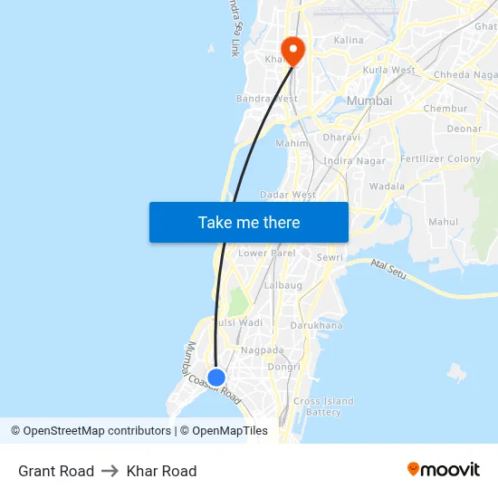 Grant Road to Khar Road map