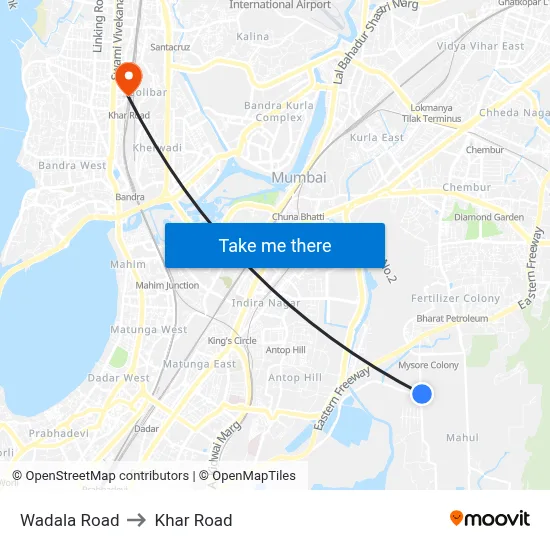 Wadala Road to Khar Road map