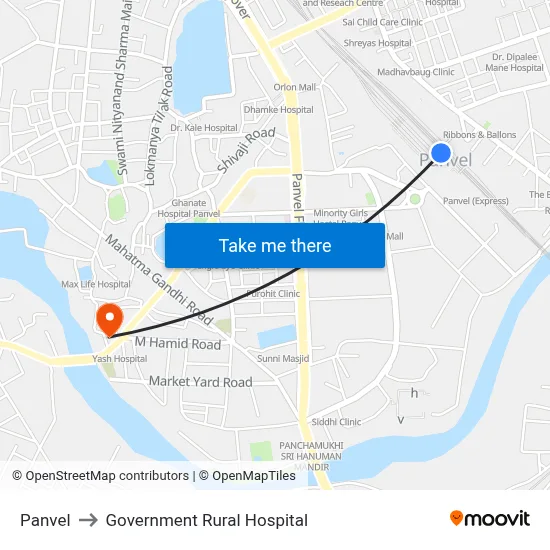 Panvel to Government Rural Hospital map