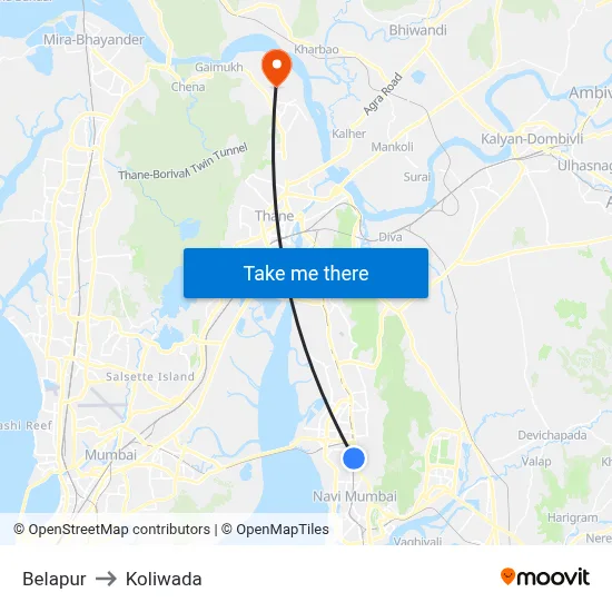 Belapur to Koliwada map