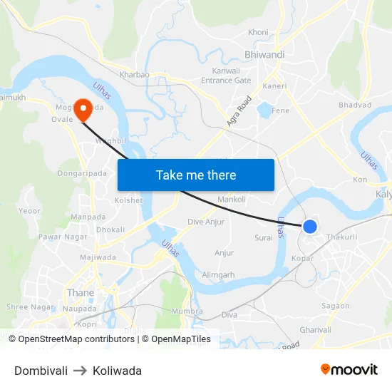 Dombivali to Koliwada map