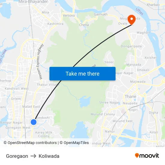 Goregaon to Koliwada map