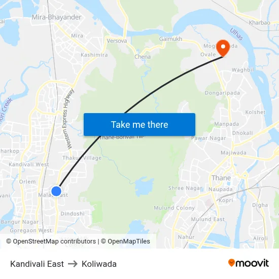 कांदिवली पूर्व to कोलीवाडा map