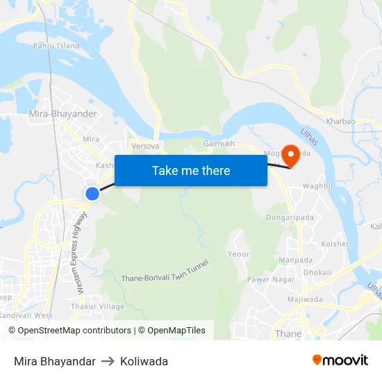 Mira Bhayandar to Koliwada map