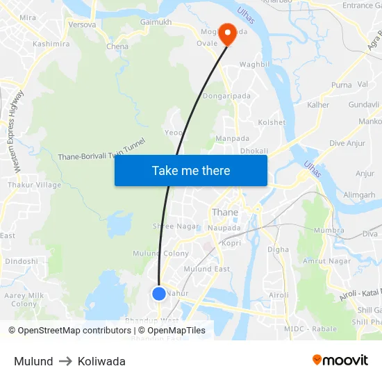 Mulund to Koliwada map