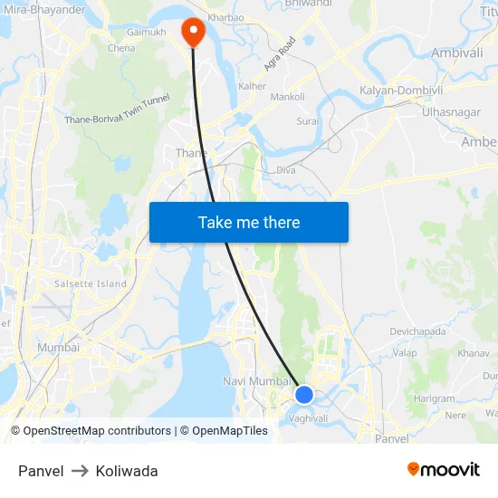 Panvel to Koliwada map