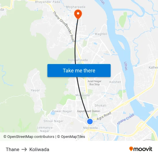 Thane to Koliwada map