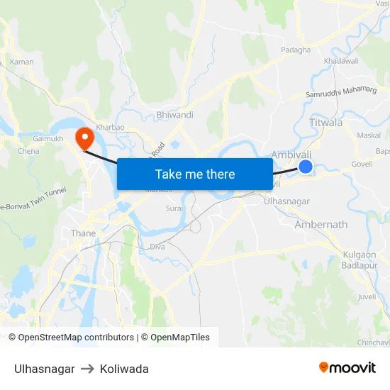 Ulhasnagar to Koliwada map