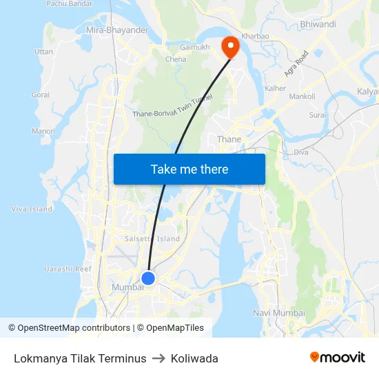 Lokmanya Tilak Terminus to Koliwada map