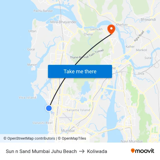 Sun n Sand Mumbai Juhu Beach to Koliwada map