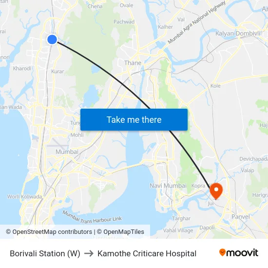 Borivali Station (W) to Kamothe Criticare Hospital map