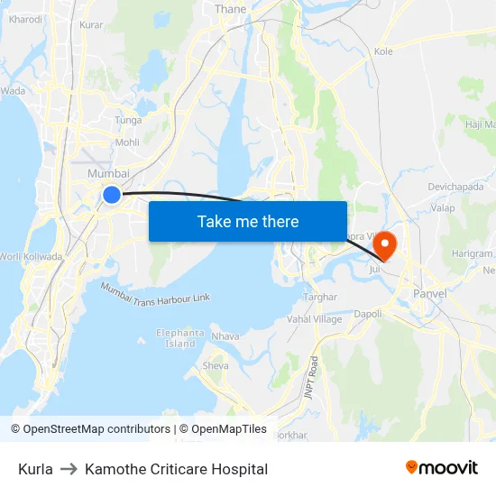 Kurla to Kamothe Criticare Hospital map