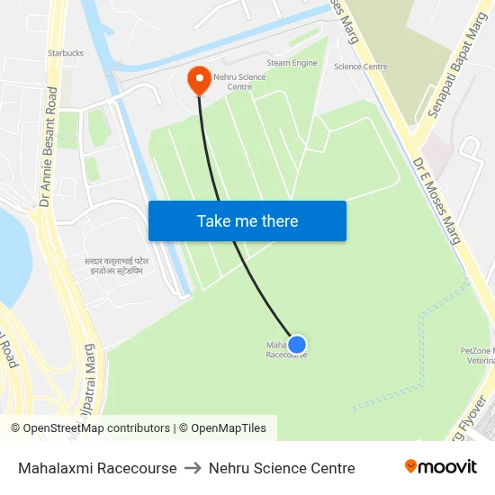 Mahalaxmi Racecourse to Nehru Science Centre map