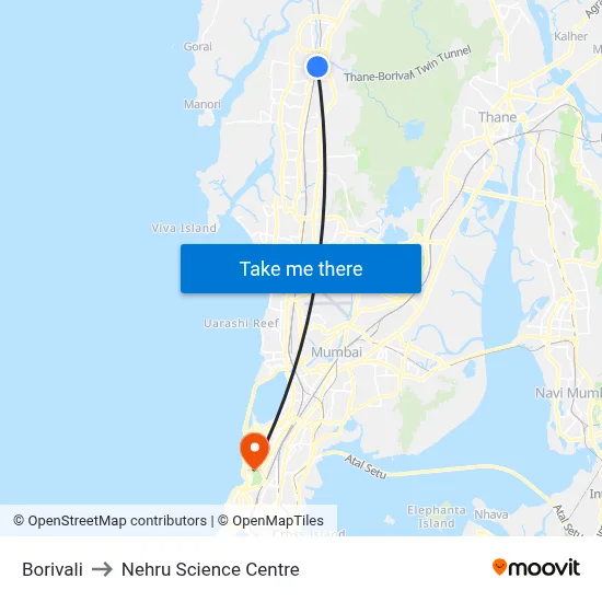 बोरीवली to नेहरू विज्ञान केंद्र map