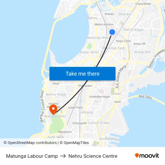 माटुंगा लेबर कैंप to नेहरू विज्ञान केंद्र map