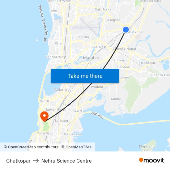Ghatkopar to Nehru Science Centre map