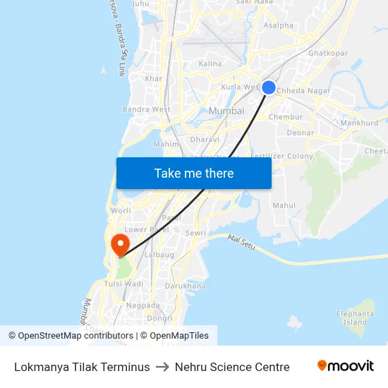 Lokmanya Tilak Terminus to Nehru Science Centre map