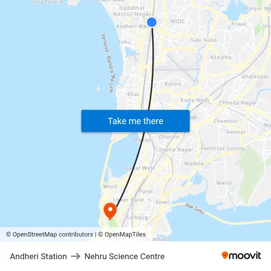 Andheri Station to Nehru Science Centre map