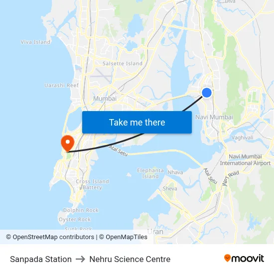 Sanpada Station to Nehru Science Centre map