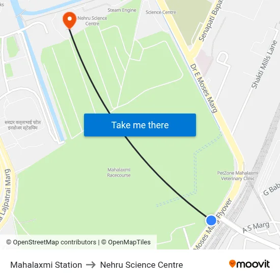 महालक्ष्मी स्टेशन to नेहरू विज्ञान केंद्र map