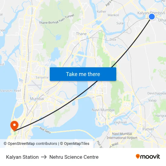 कल्याण स्टेशन to नेहरू विज्ञान केंद्र map