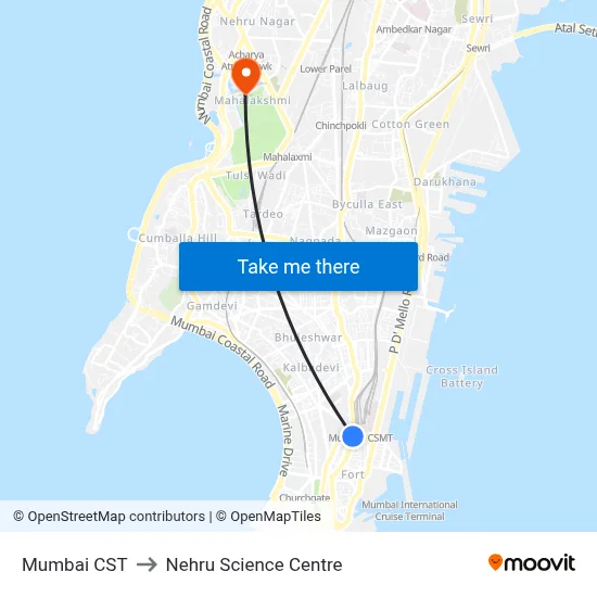 Mumbai CST to Nehru Science Centre map
