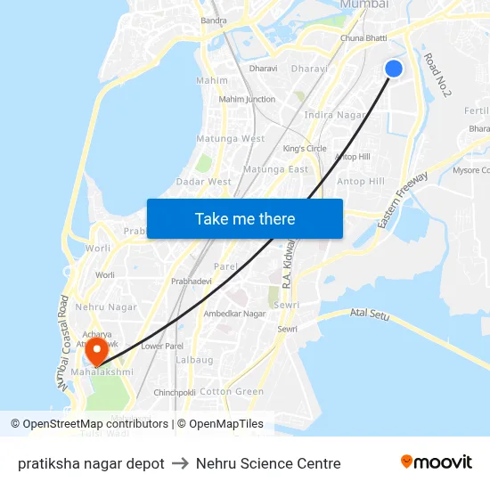 pratiksha nagar depot to Nehru Science Centre map