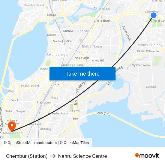 Chembur (Station) to नेहरू विज्ञान केंद्र map