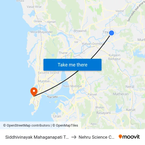 Siddhivinayak Mahaganapati Temple to Nehru Science Centre map