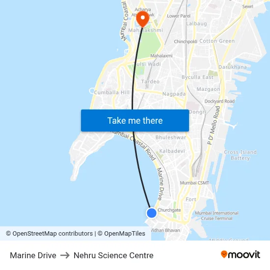 Marine Drive to Nehru Science Centre map