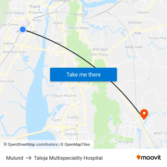 Mulund to Taloja Multispeciality Hospital map