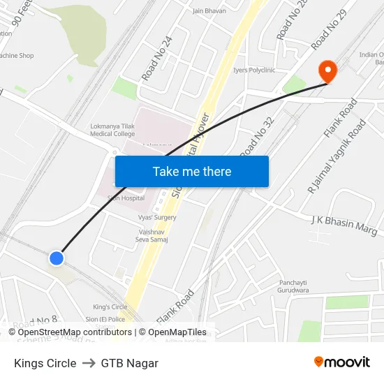 Kings Circle to GTB Nagar map