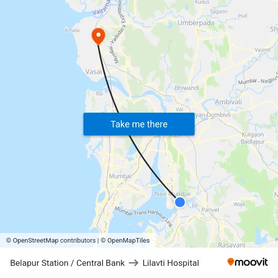 Central Bank / Belapur Station to Lilavti Hospital map