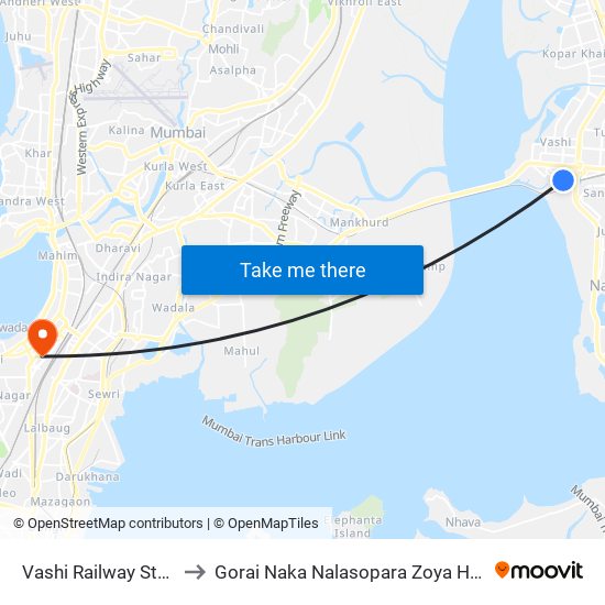 Vashi Railway Station to Gorai Naka Nalasopara Zoya Hospital map