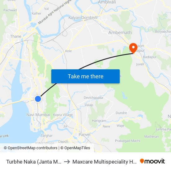 Turbhe Naka (Janta Market) to Maxcare Multispeciality Hospital map