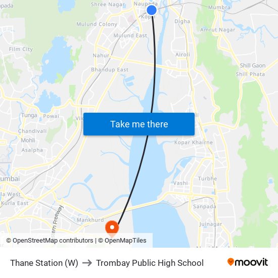 Thane Station (W) to Trombay Public High School map