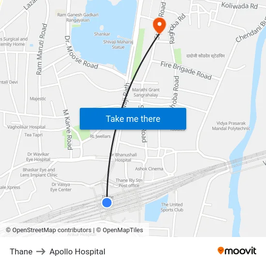 Thane to Apollo Hospital map