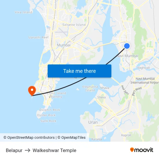 Belapur to Walkeshwar Temple map