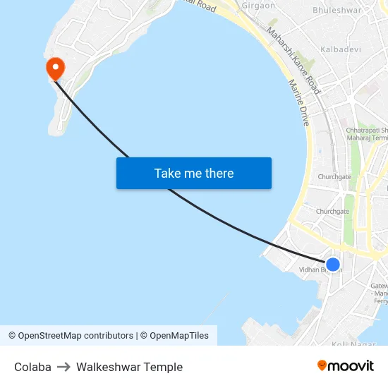 Colaba to Walkeshwar Temple map