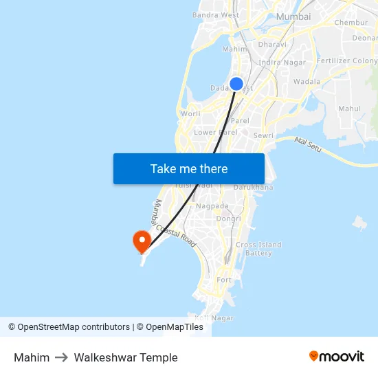 माहिम to वालकेश्वर मंदिर map