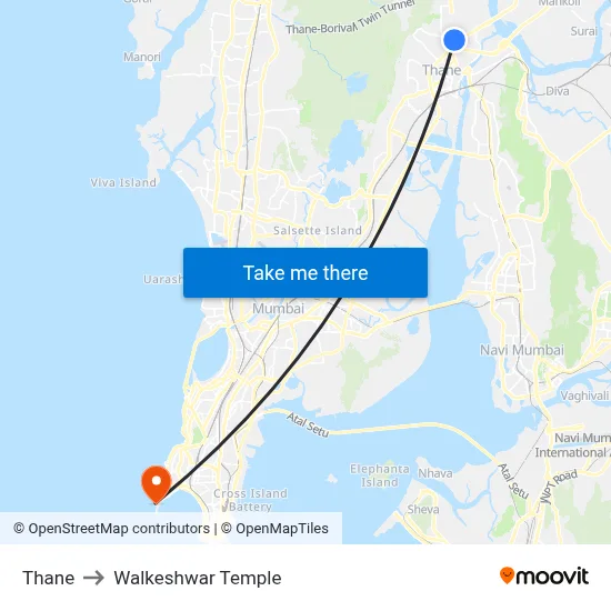 Thane to Walkeshwar Temple map