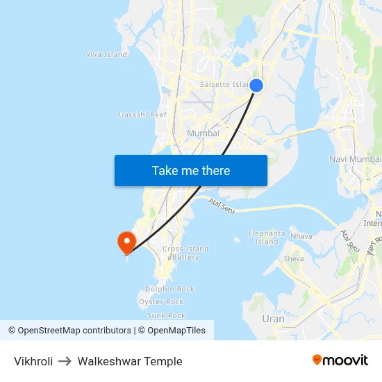 Vikhroli to Walkeshwar Temple map